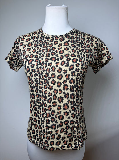Vintage Fendi Leopard Print Cotton T-Shirt Beige Black XL