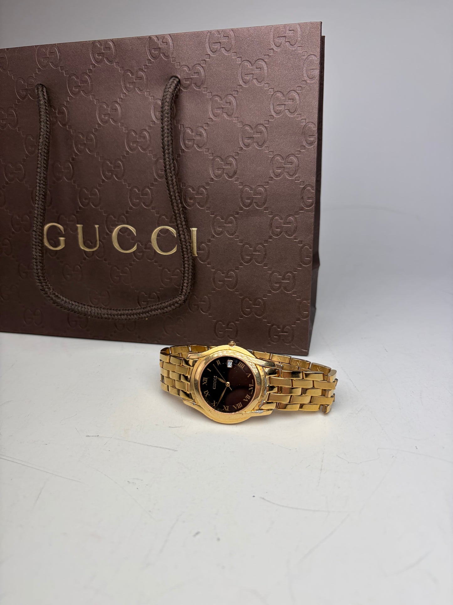 Vintage Gucci Stainless Steel Bracelet Watch Gold Black