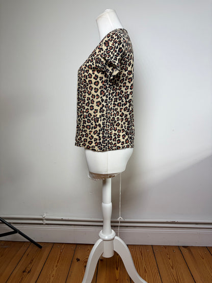 Vintage Fendi Leopard Print Cotton T-Shirt Beige Black XL