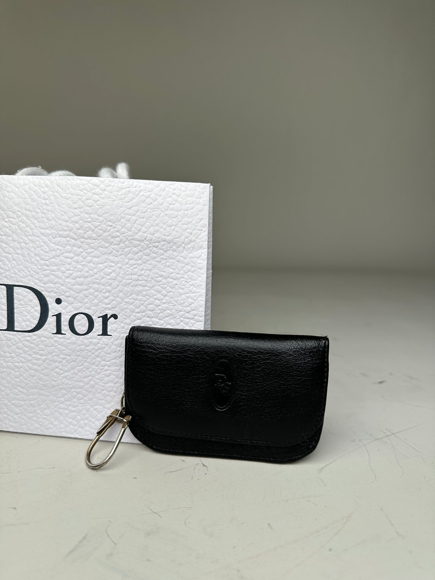 Vintage Dior Leather Keychain Wallet Black Gold
