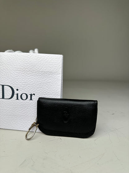 Vintage Dior Leather Keychain Wallet Black Gold