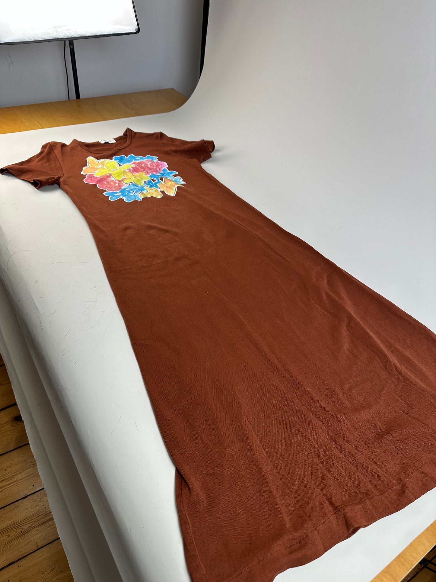 Vintage Comme Des Garcons Floral Cotton Maxi Dress Brown Pink Yellow Blue S