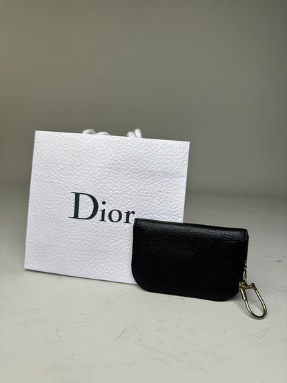 Vintage Dior Leather Keychain Wallet Black Gold