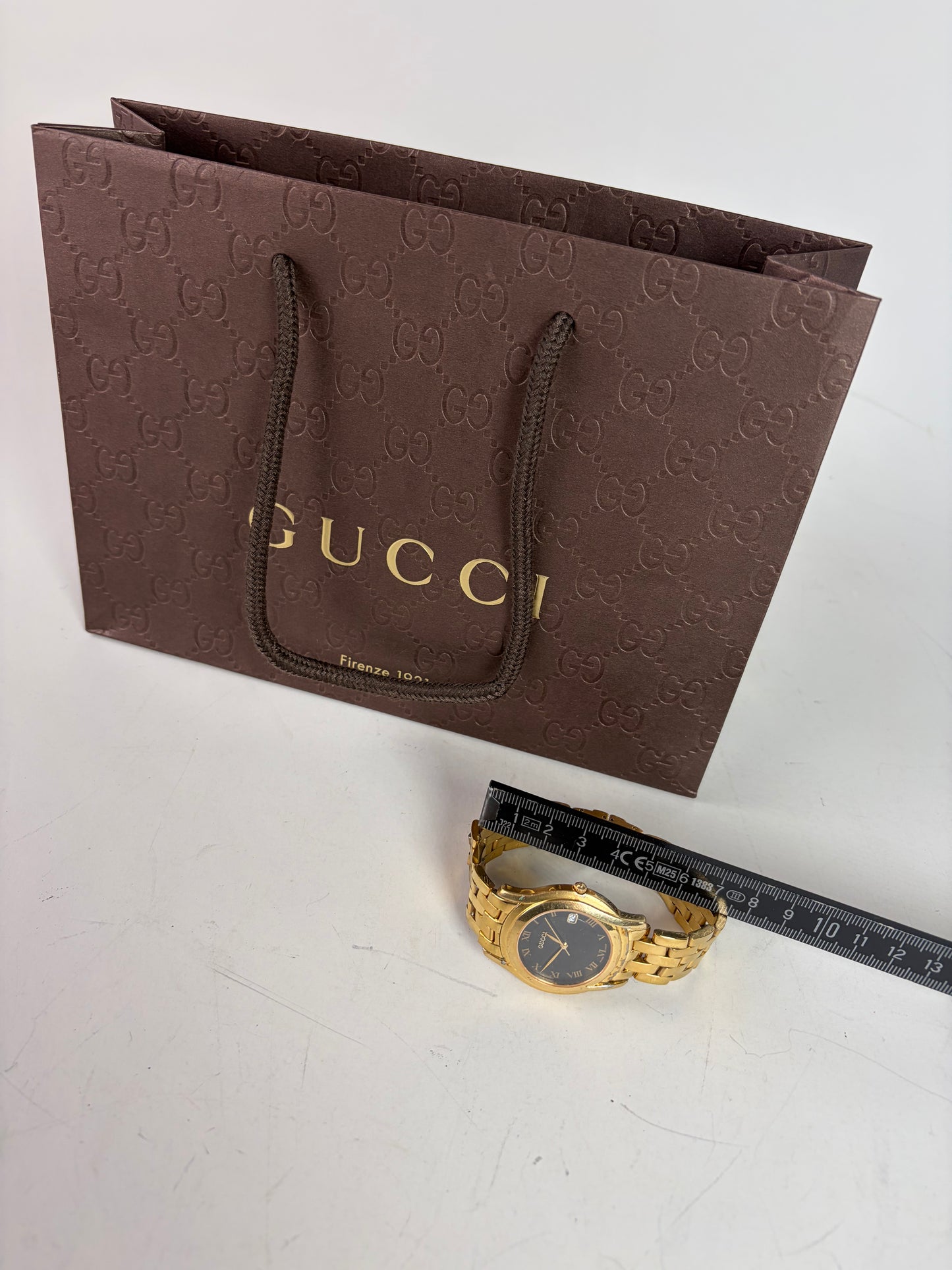 Vintage Gucci Stainless Steel Bracelet Watch Gold Black