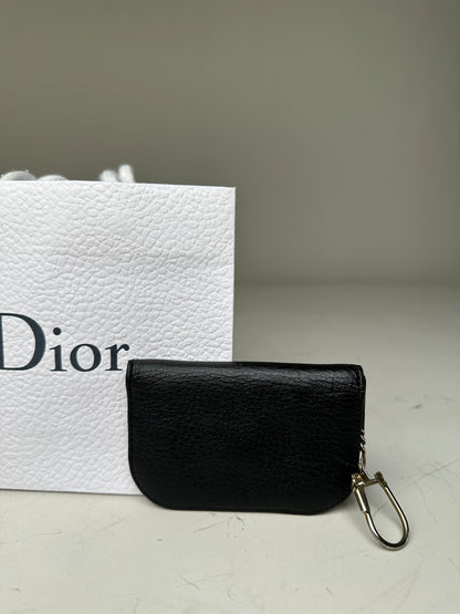 Vintage Dior Leather Keychain Wallet Black Gold