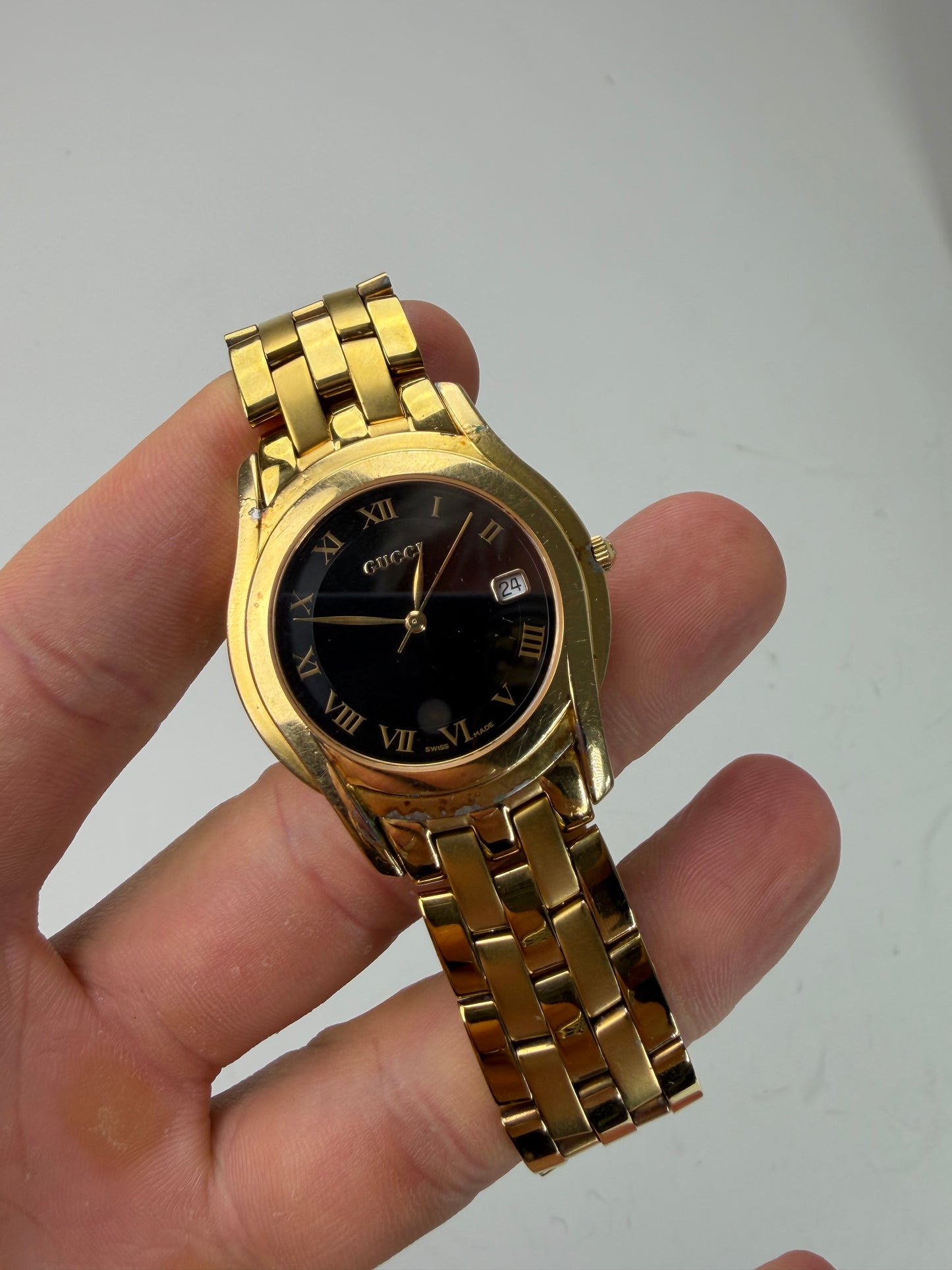 Vintage Gucci Stainless Steel Bracelet Watch Gold Black
