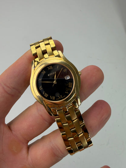 Vintage Gucci Stainless Steel Bracelet Watch Gold Black
