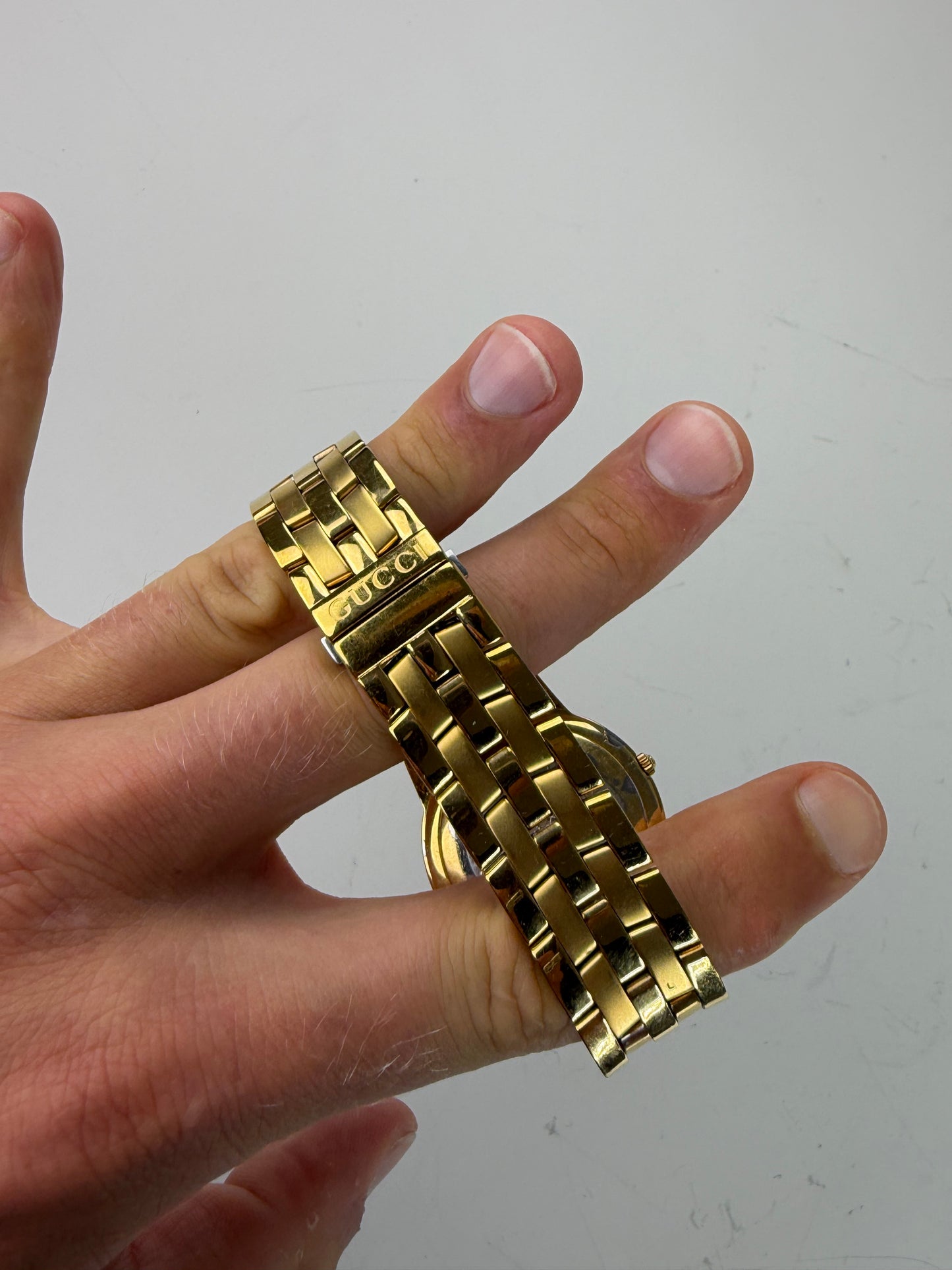 Vintage Gucci Stainless Steel Bracelet Watch Gold Black