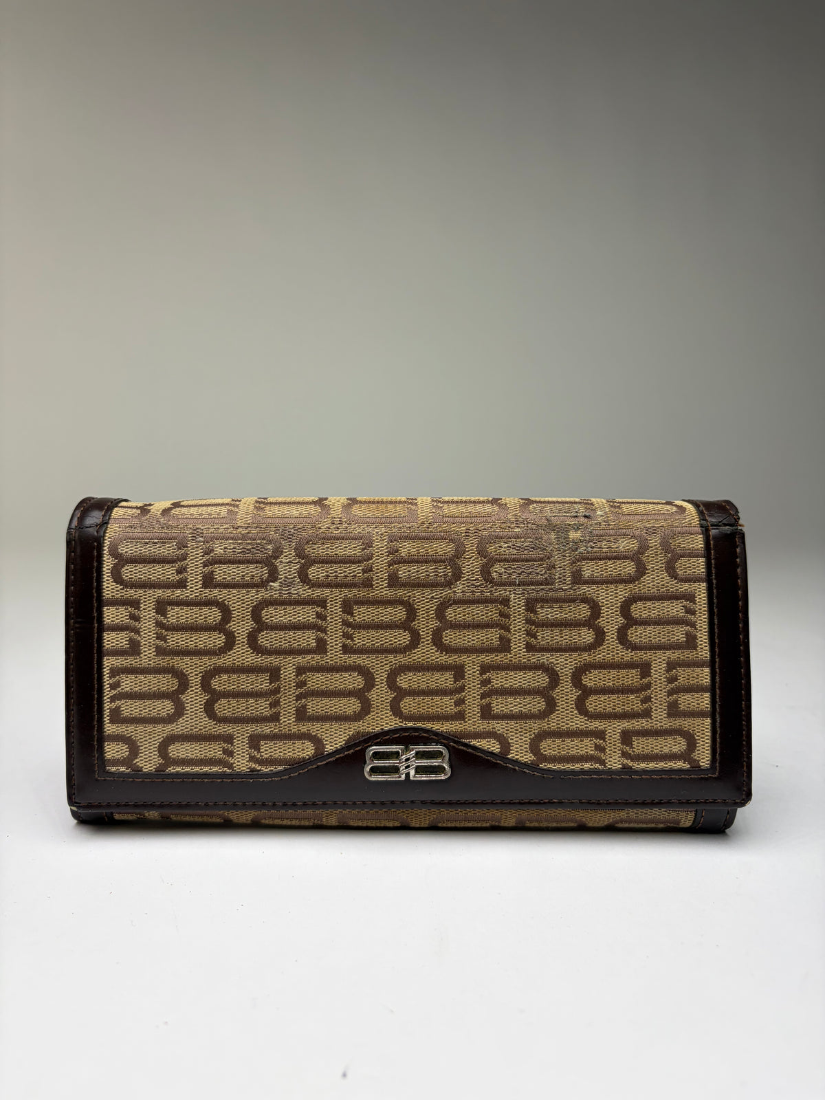 Vintage Balenciaga BB Monogram Bifold Wallet Late 1990s Beige Brown