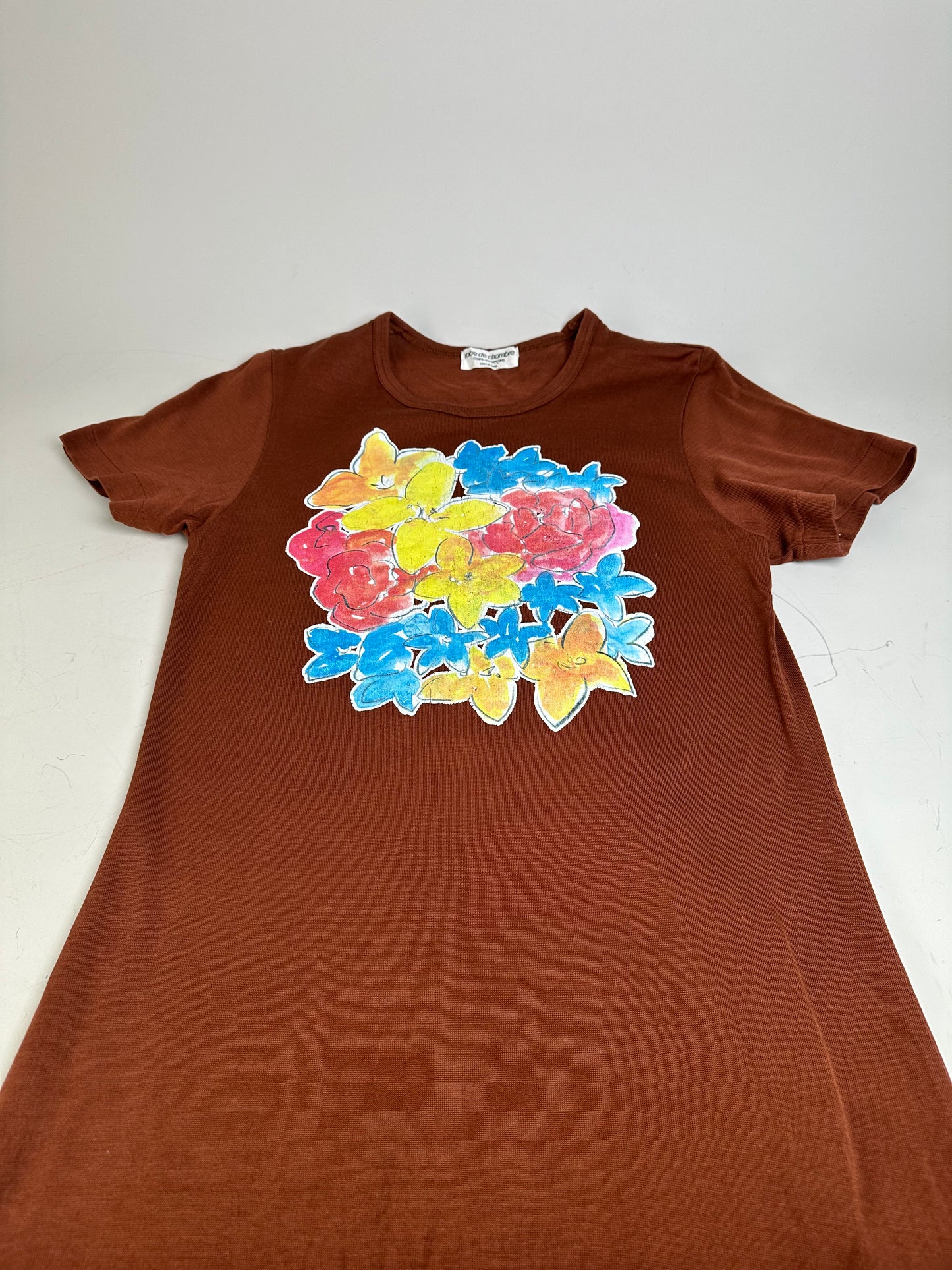 Vintage Comme Des Garcons Floral Cotton Maxi Dress Brown Pink Yellow Blue S