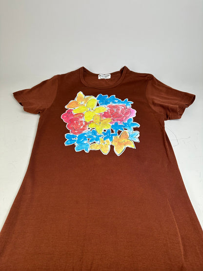 Vintage Comme Des Garcons Floral Cotton Maxi Dress Brown Pink Yellow Blue S