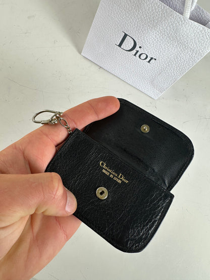 Vintage Dior Leather Keychain Wallet Black Gold
