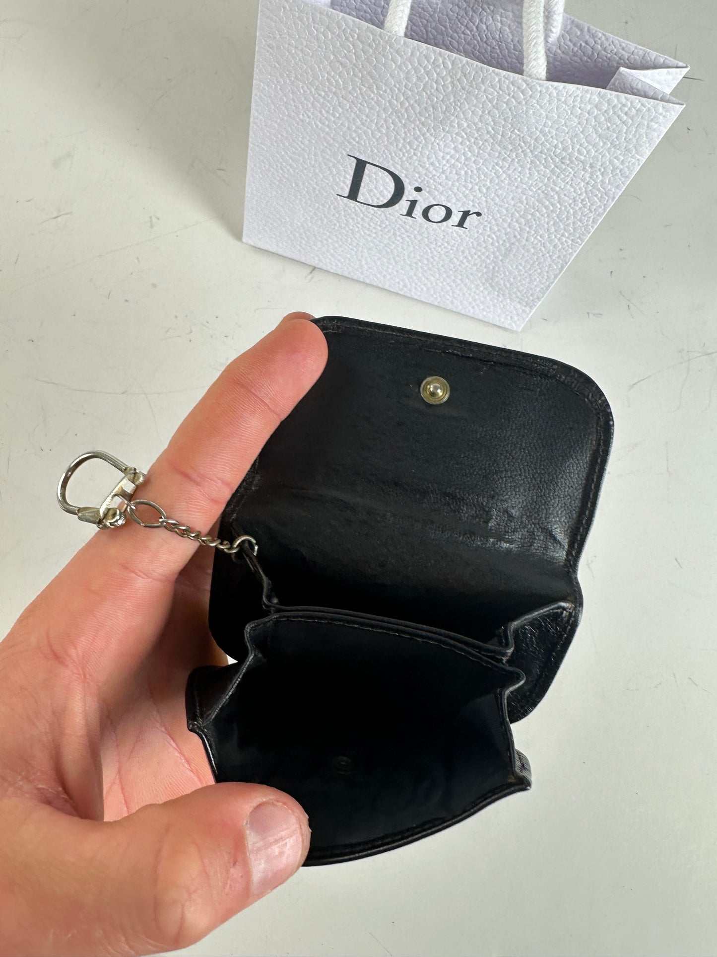Vintage Dior Leather Keychain Wallet Black Gold