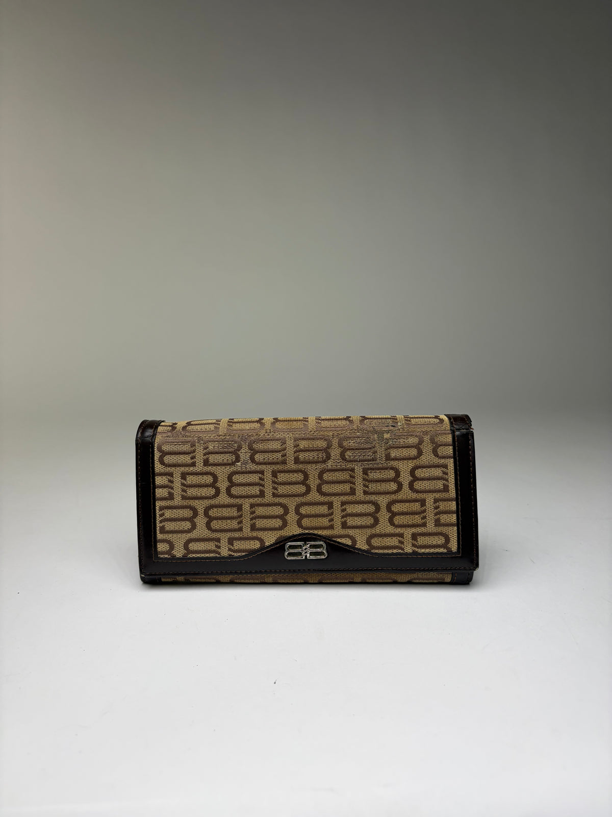 Vintage Balenciaga BB Monogram Bifold Wallet Late 1990s Beige Brown
