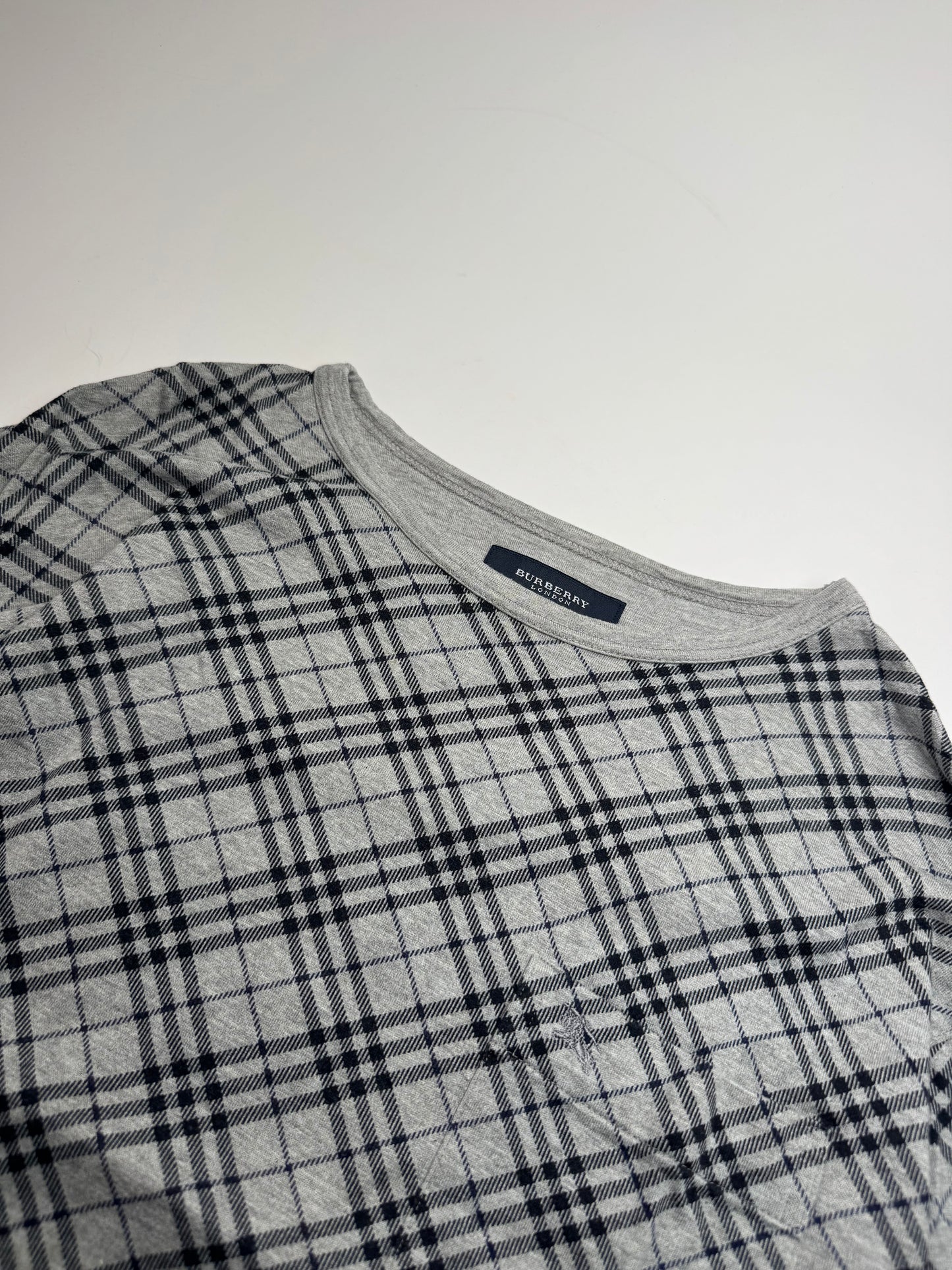 Vintage Burberry Checked Crewneck Sweater L Grey Black