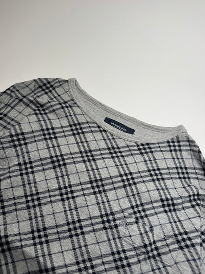 Vintage Burberry Checked Crewneck Sweater L Grey Black