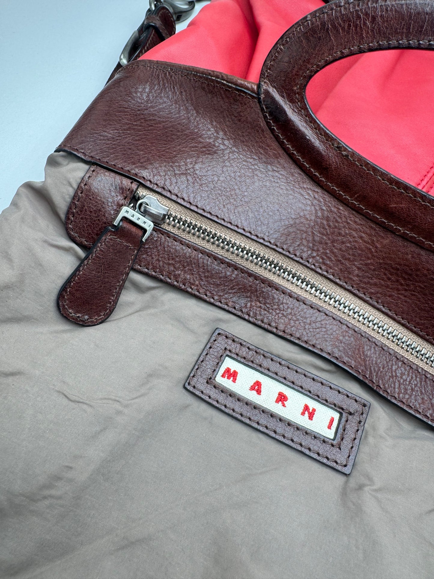 Sac Marni vintage à 2 voies rouge marron