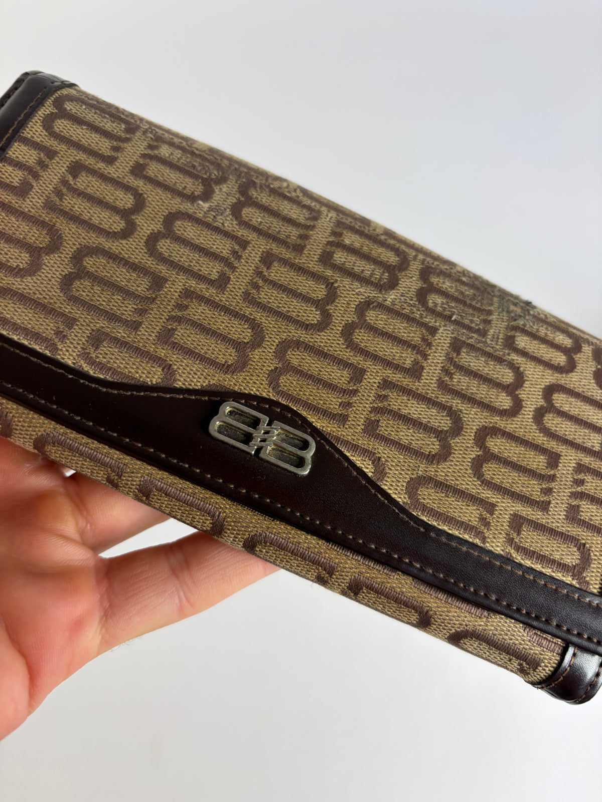 Vintage Balenciaga BB Monogram Bifold Wallet Late 1990s Beige Brown