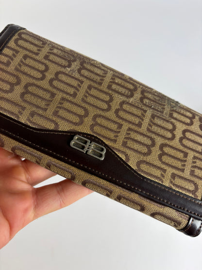 Vintage Balenciaga BB Monogram Bifold Wallet Late 1990s Beige Brown