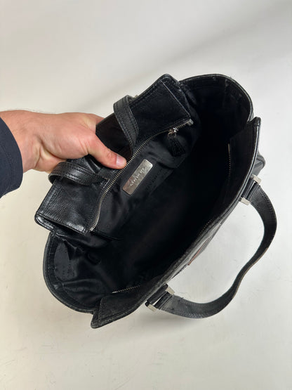 Vintage Givenchy Leather Tote Bag Black Silver