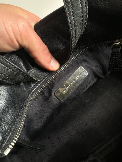 Vintage Givenchy Leather Tote Bag Black Silver