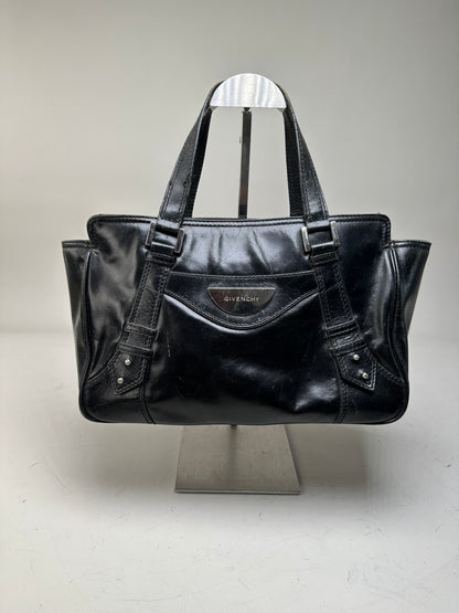 Vintage Givenchy Leather Tote Bag Black Silver