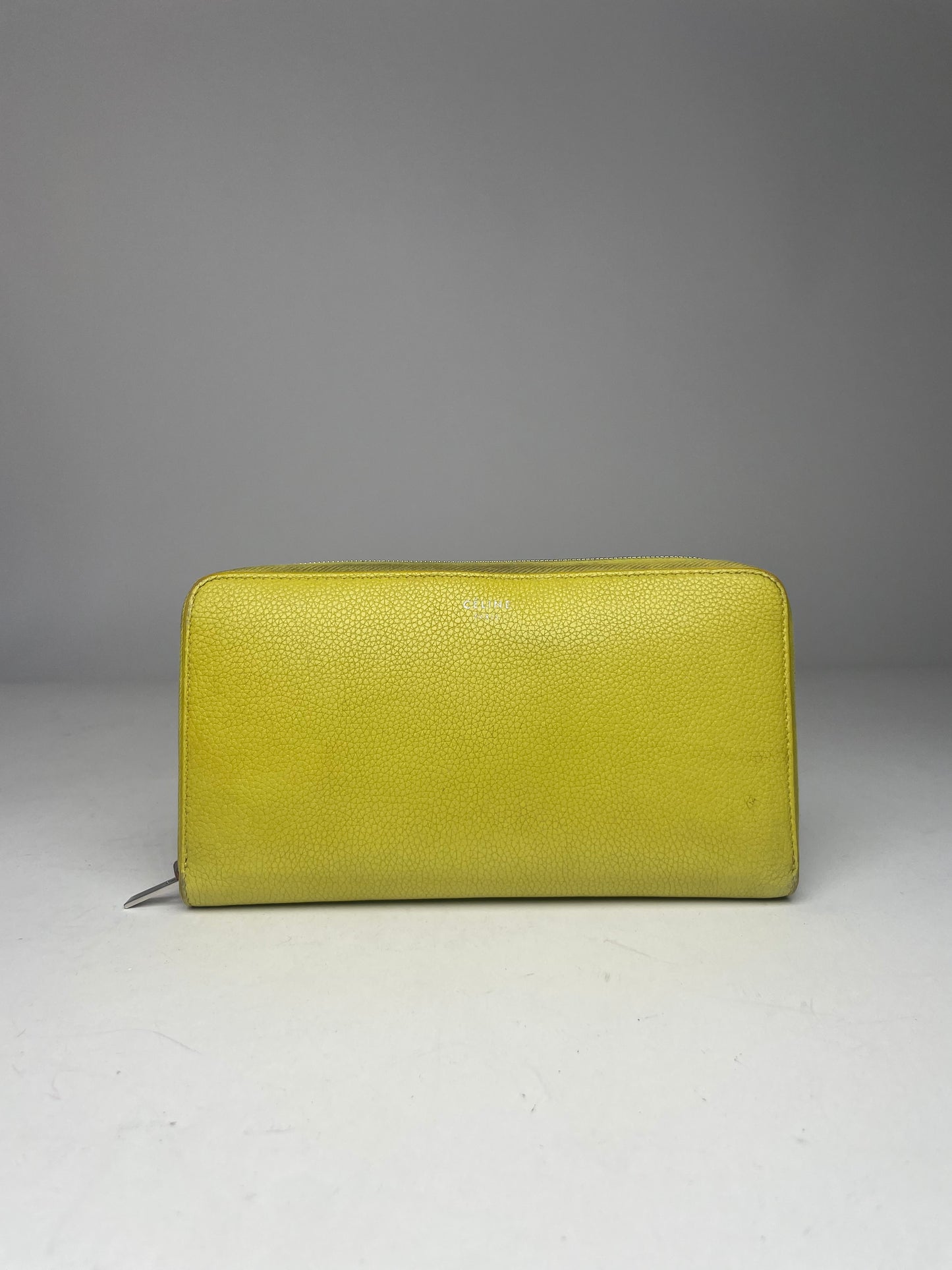 Vintage Celine Paris Zuppy Leather Wallet Neon Green