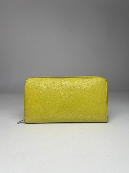 Vintage Celine Paris Zuppy Leather Wallet Neon Green