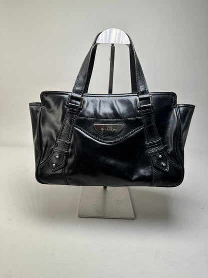 Vintage Givenchy Leather Tote Bag Black Silver