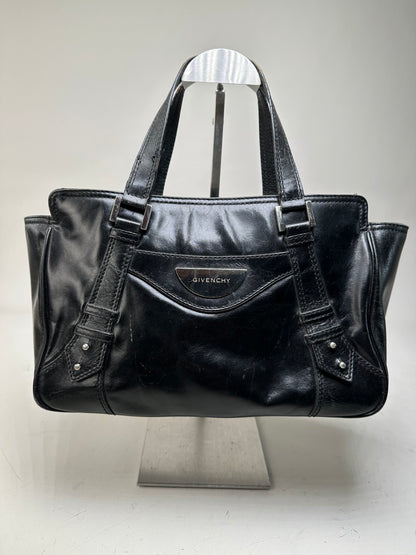 Vintage Givenchy Leather Tote Bag Black Silver