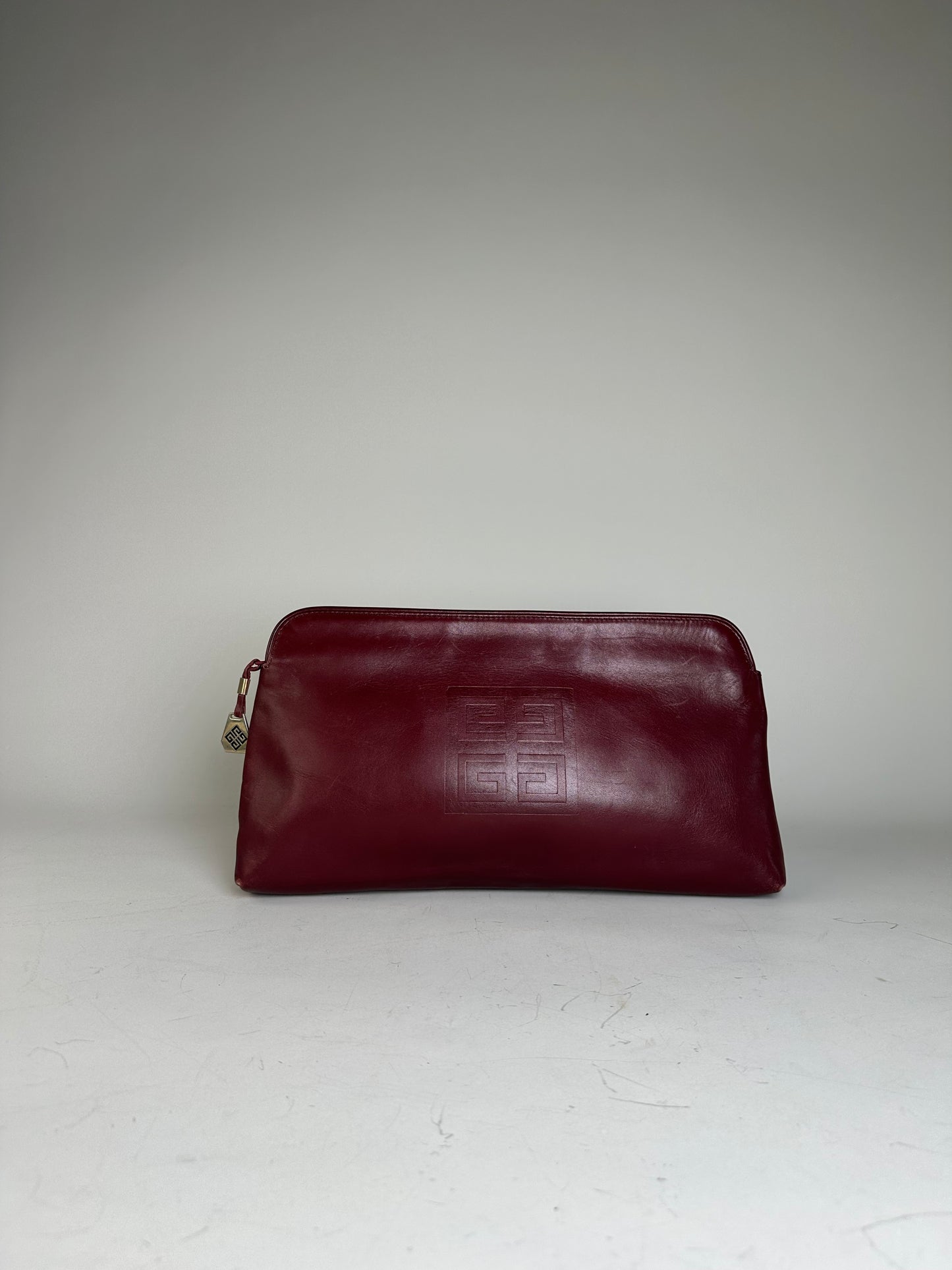 Vintage Givenchy Leather Clutch Bag Burgundy Gold