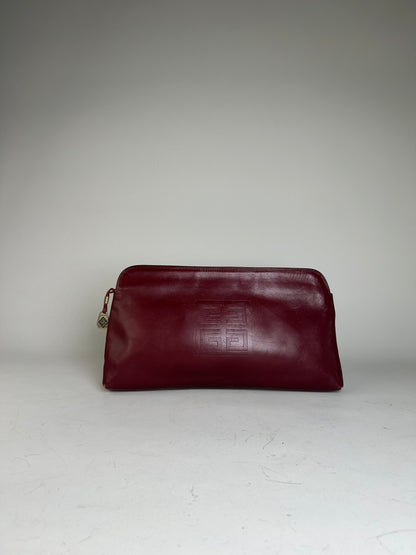 Vintage Givenchy Leather Clutch Bag Burgundy Gold