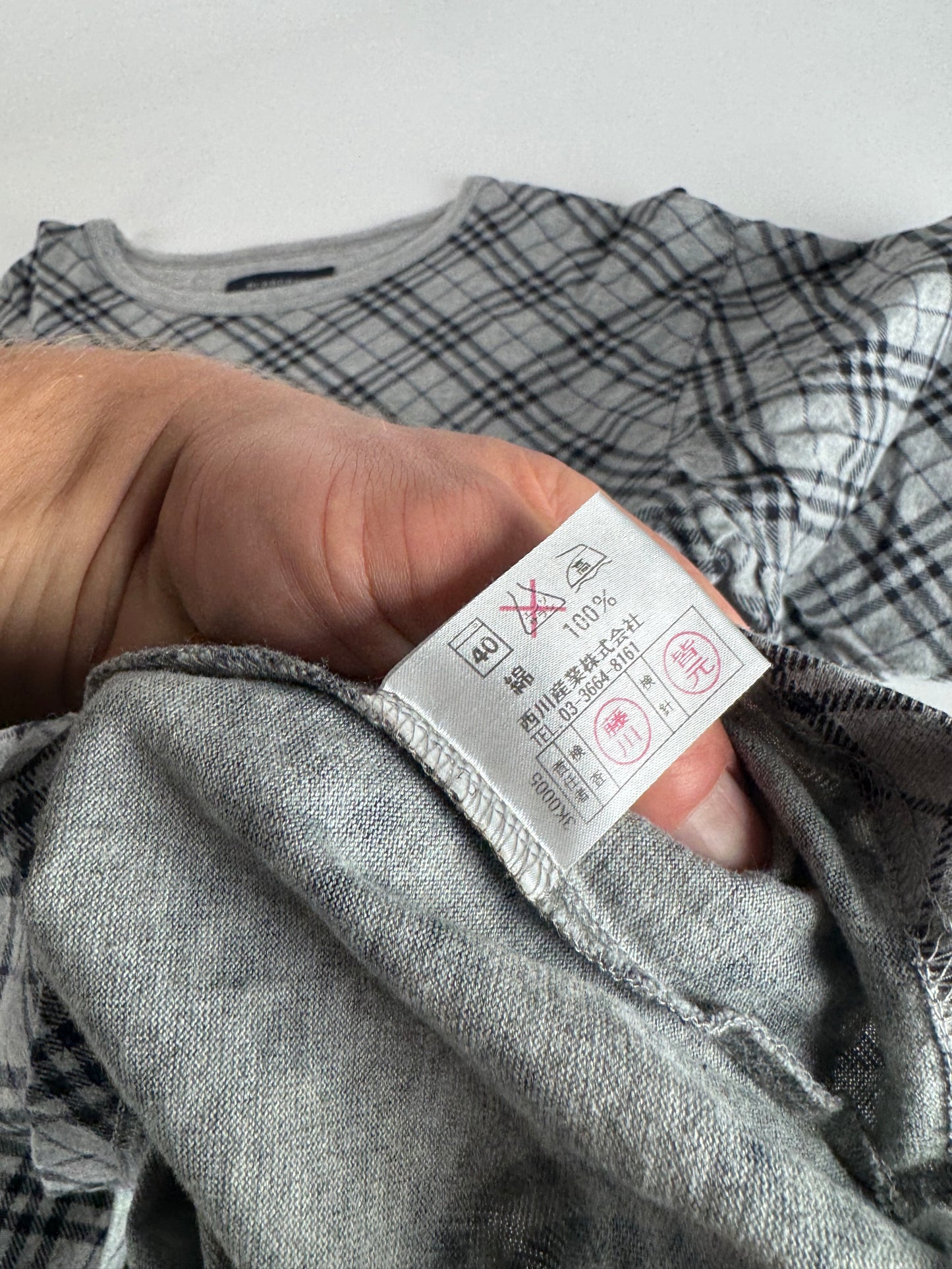 Vintage Burberry Checked Crewneck Sweater L Grey Black