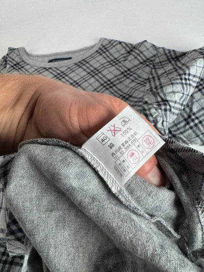 Vintage Burberry Checked Crewneck Sweater L Grey Black