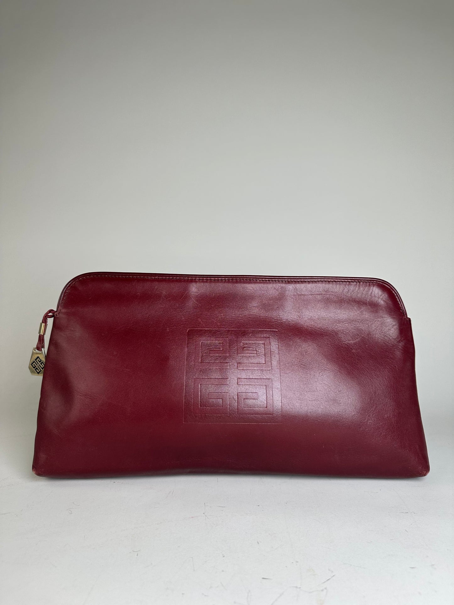 Vintage Givenchy Leather Clutch Bag Burgundy Gold