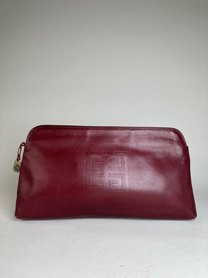 Vintage Givenchy Leather Clutch Bag Burgundy Gold