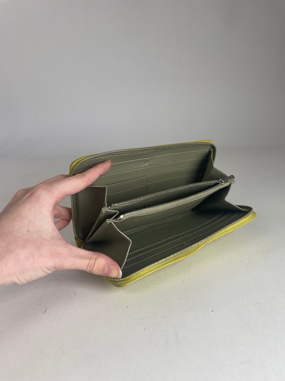 Vintage Celine Paris Zuppy Leather Wallet Neon Green