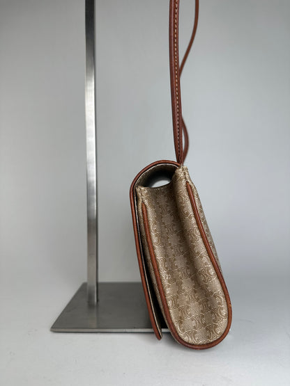 Vintage Celine Triomphe Monogram Coated Canvas Shoulder Bag Beige Tan