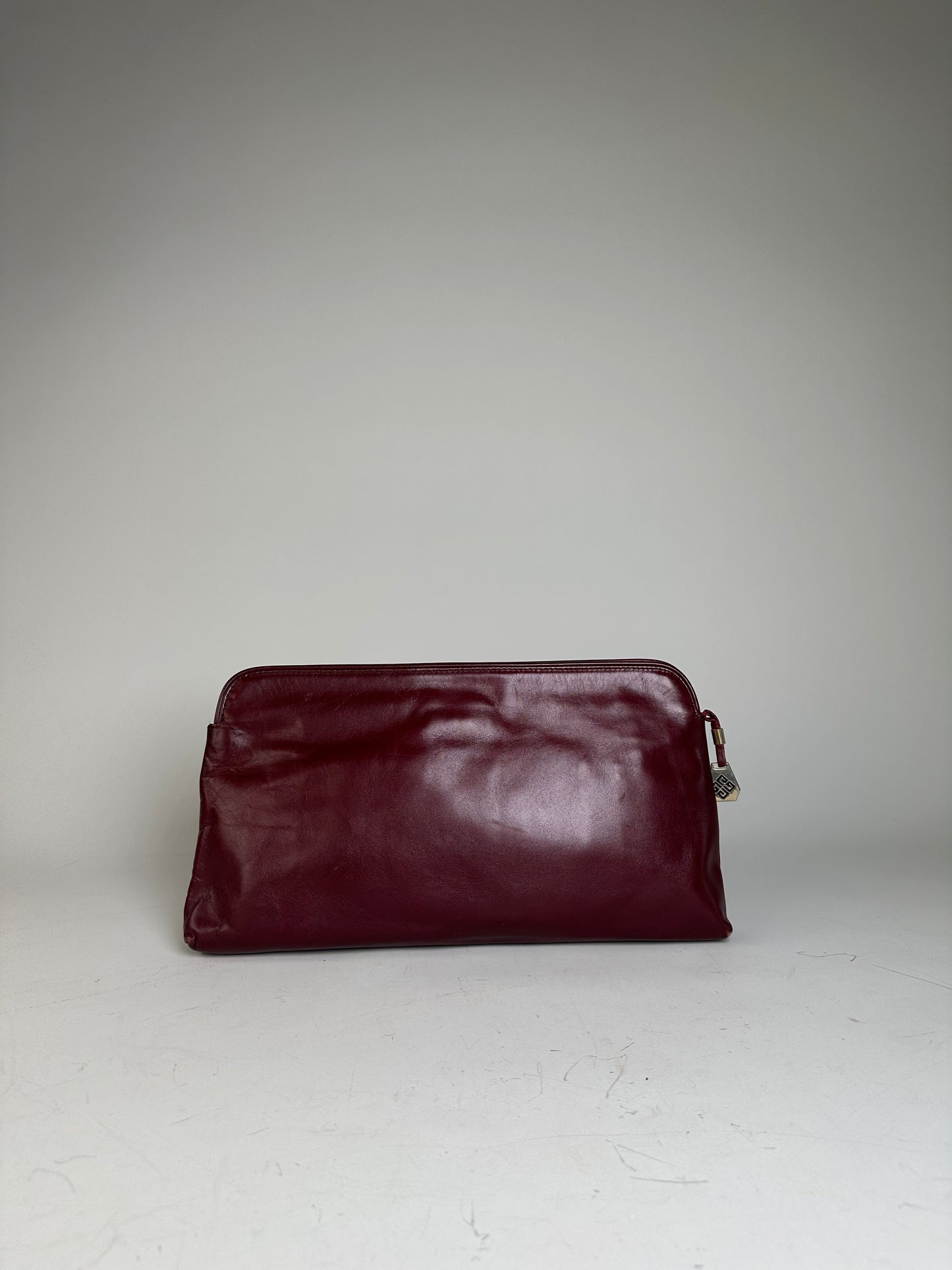 Vintage Givenchy Leather Clutch Bag Burgundy Gold