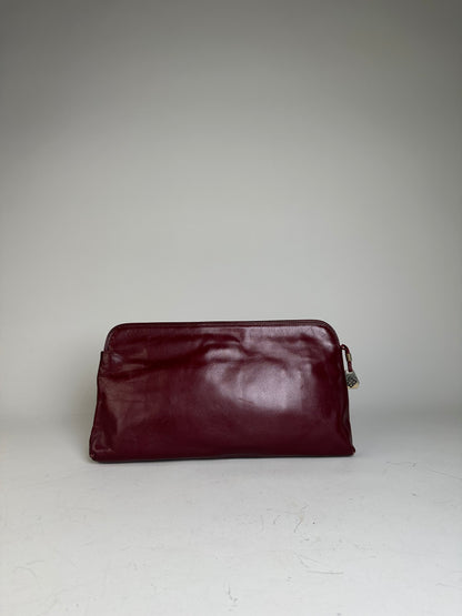 Vintage Givenchy Leather Clutch Bag Burgundy Gold