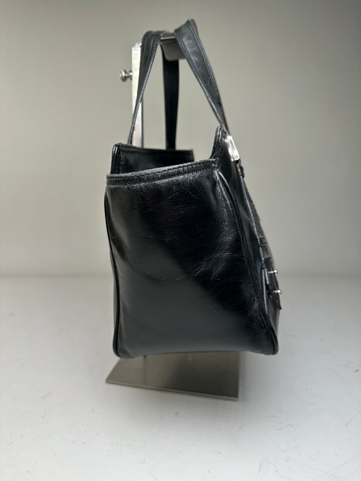 Vintage Givenchy Leather Tote Bag Black Silver
