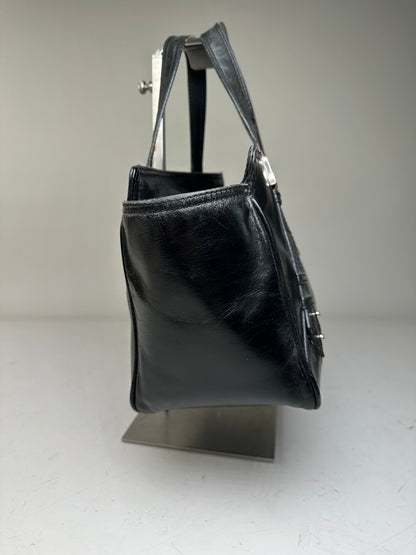 Vintage Givenchy Leather Tote Bag Black Silver