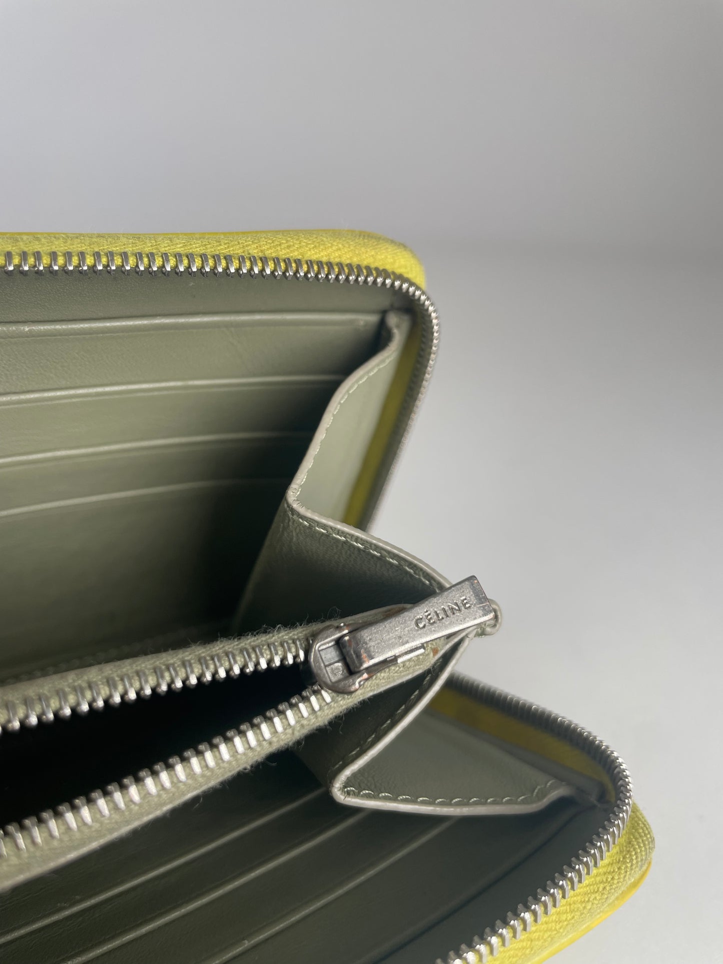 Vintage Celine Paris Zuppy Leather Wallet Neon Green