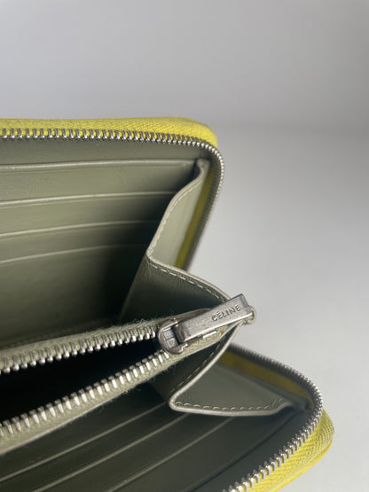 Vintage Celine Paris Zuppy Leather Wallet Neon Green