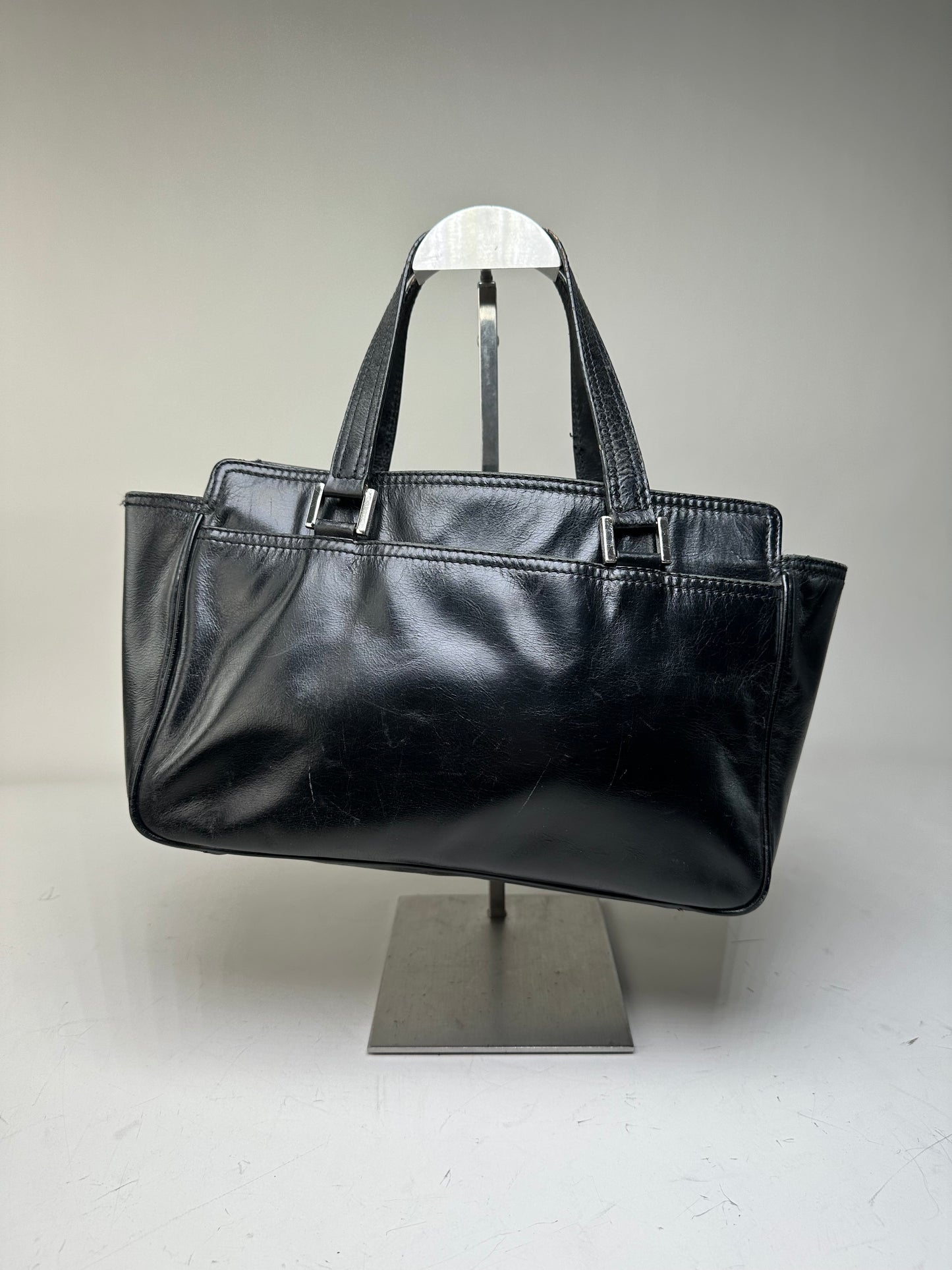 Vintage Givenchy Leather Tote Bag Black Silver