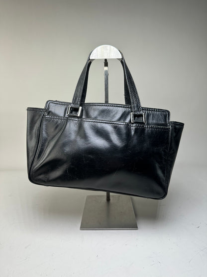 Vintage Givenchy Leather Tote Bag Black Silver