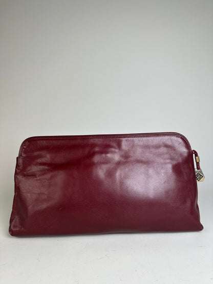 Vintage Givenchy Leather Clutch Bag Burgundy Gold
