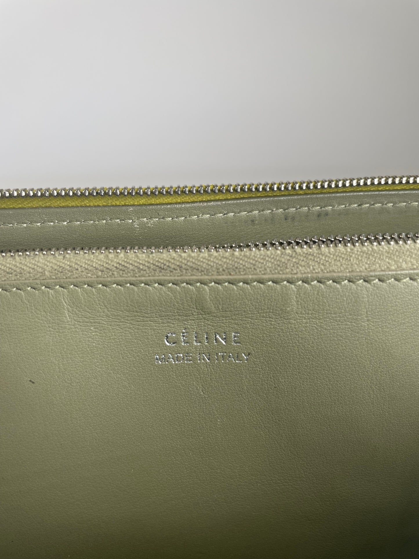 Vintage Celine Paris Zuppy Leather Wallet Neon Green