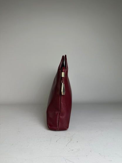 Vintage Givenchy Leather Clutch Bag Burgundy Gold