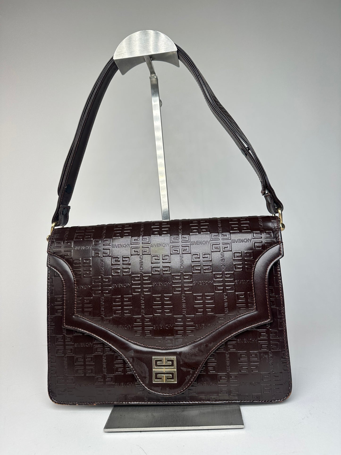 Vintage Givenchy Monogram Leather 2 Way Bag Brown